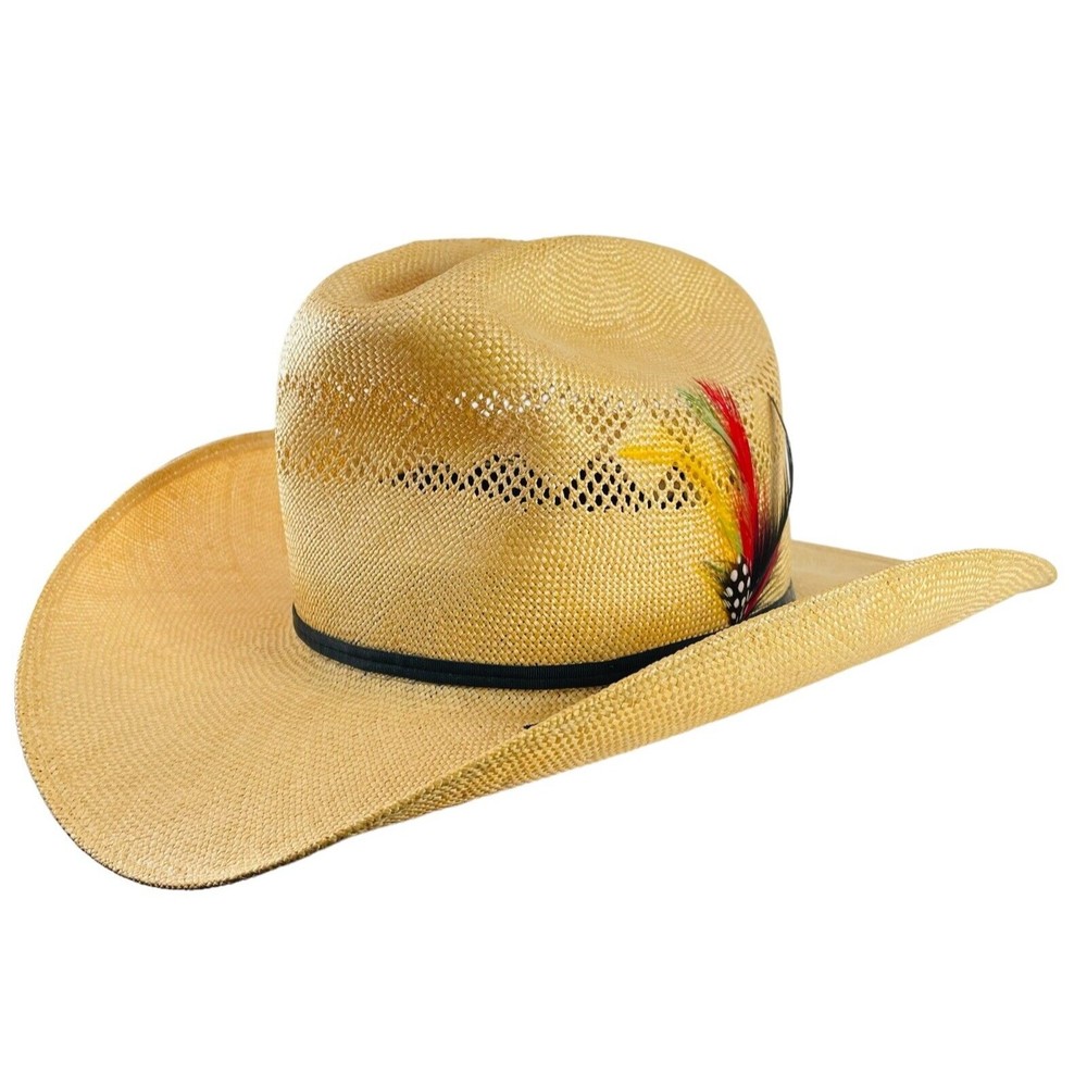 Stetson Straw Cowboy Hat with Feather Accent - Natural and Black